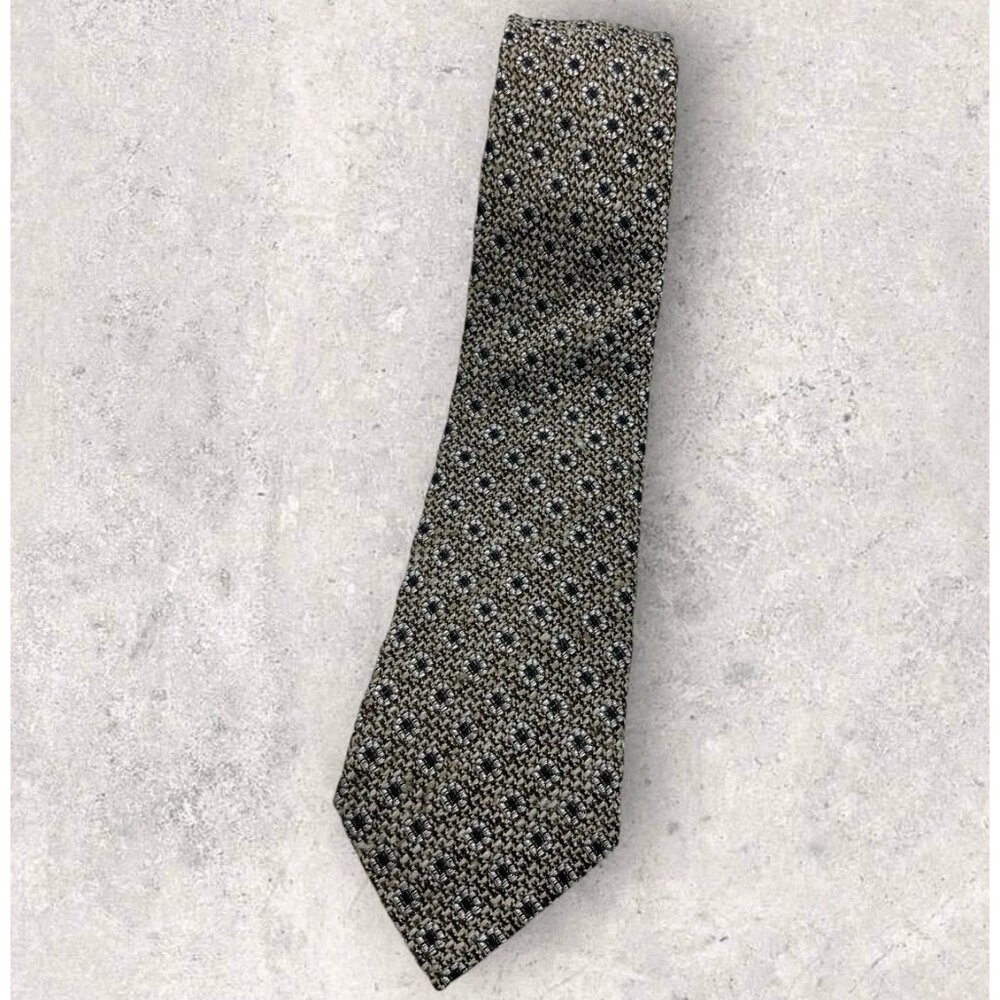 SUITSUPPLY Shantung Silk Tie ITALY Brown Beige Geometric Floral W:3.2" EUC